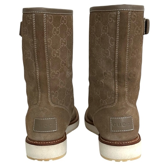 Gucci Beige Guccissima Taupe Suede Quercy Flat Buckle Boots Size 36.5 | US 6.5 - Picture 8 of 16